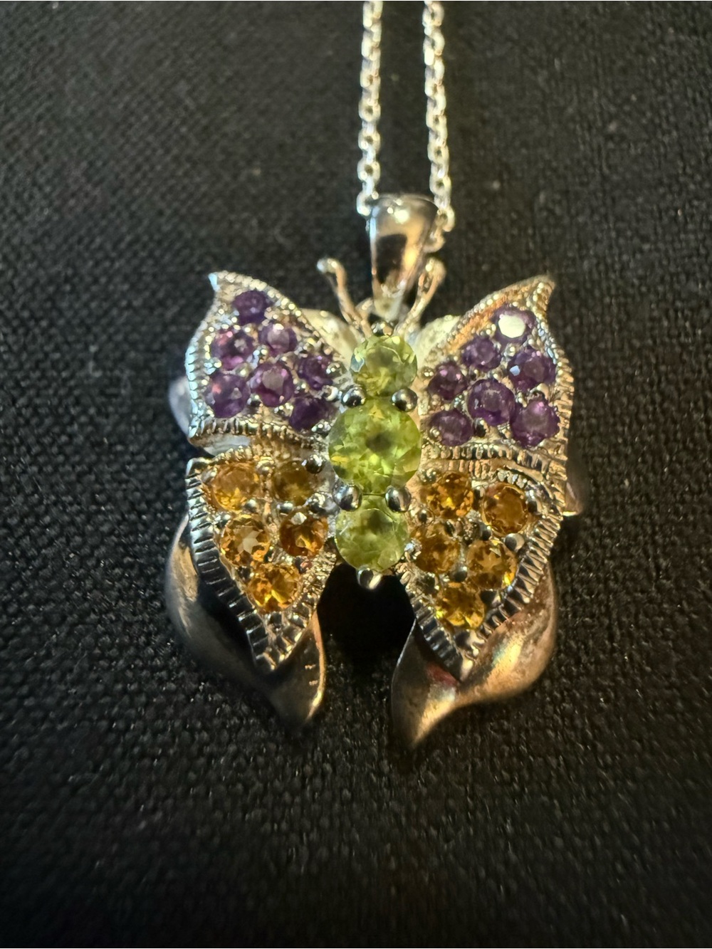 Sterling silver Butterfly Pendant Necklace - 2.96ctw Gemstones